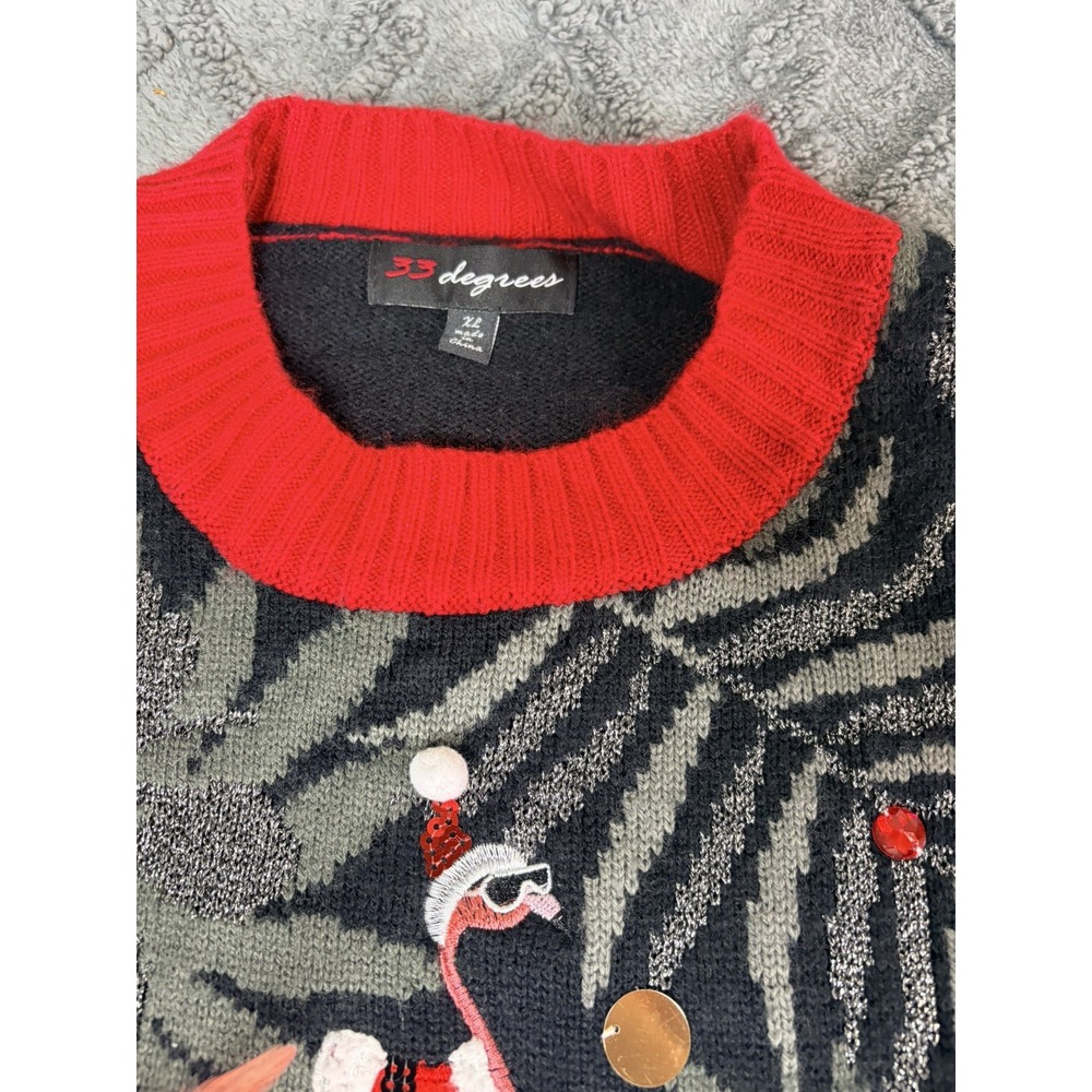 33 Degrees Flamingo Ugly Christmas Sweater Women's Size XL Festive Office - Picture 5 of 7